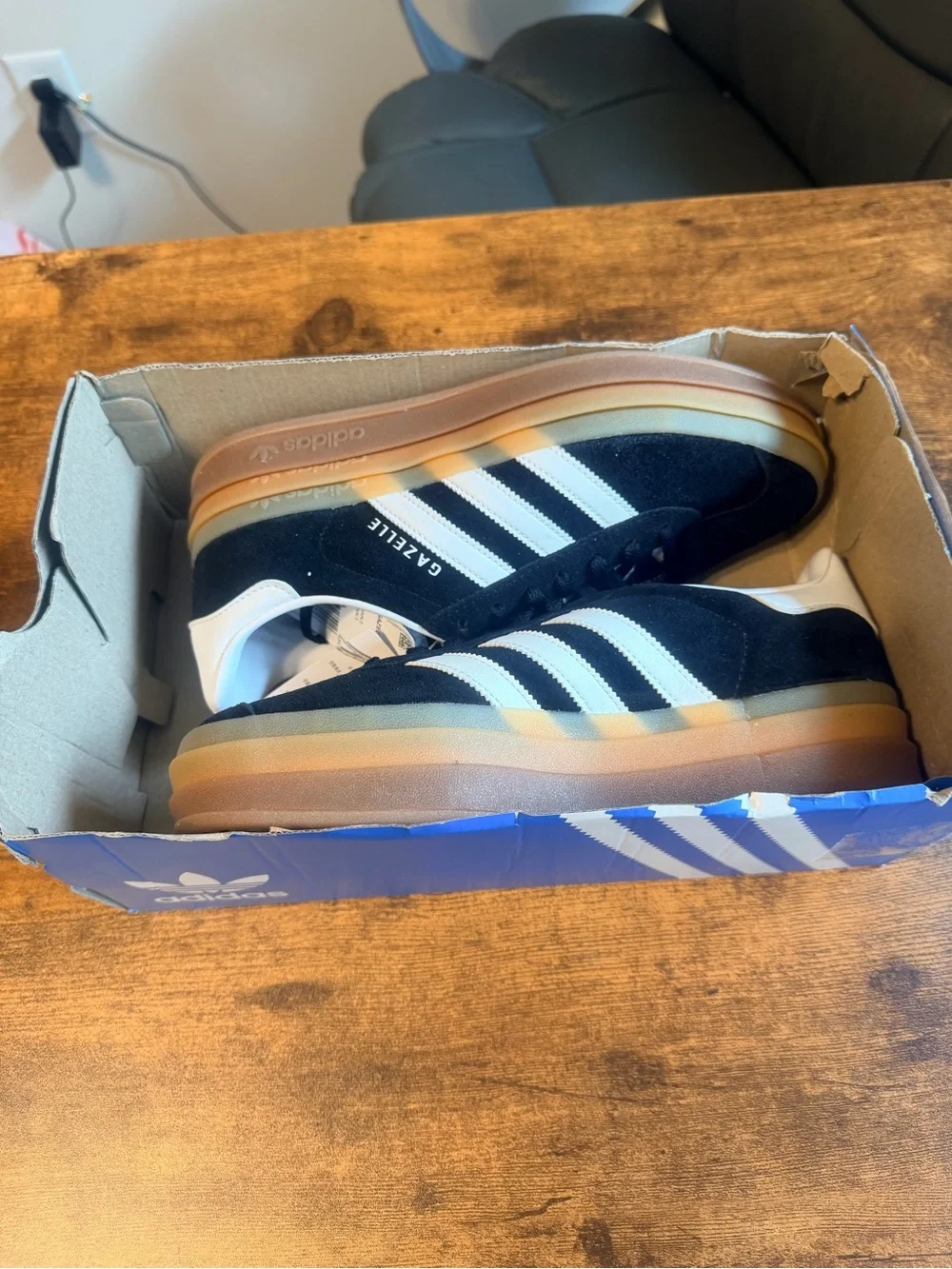 Adidas Gazelle Black Suede Sneakers with White Stripes 8.5W